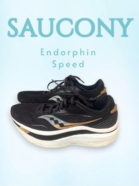 Saucony Endorphin Speed black gold running women’s tennis shoes size 7